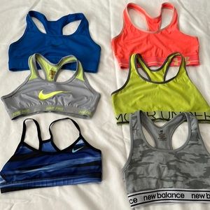 6 Women’s Sports Bras Nike Under Armour New Balance Sz M